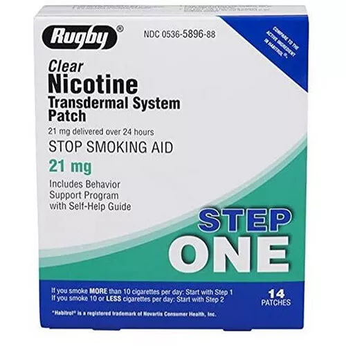 Nicotine Transdermal Patch Clear 21 mg 14 Patches By Rugby