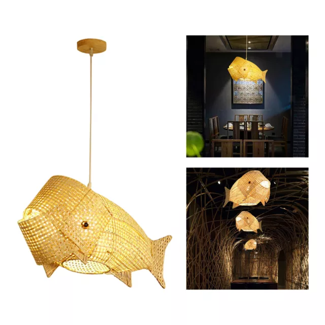 Bamboo Rattan Pendant Light Fish Shape Hanging Ceiling Lamp Chandelier Shade