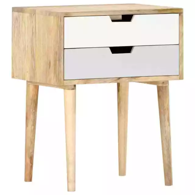 2 Drawer Curved Bedside Table Solid Mango Wood Oak Scandi Handmade Furniture