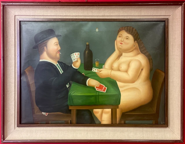 Quadro dipinto a olio su tela falsi d’autore FERNANDO BOTERO con cornice vintage