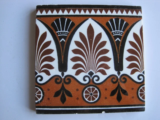 Antique Victorian 6" Minton Hollins Neo-Classical Print Border Tile C1875-1910