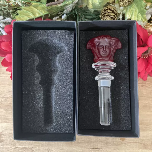 Rosenthal Versace Medusa Wine Bottle Stopper Red Frosted Crystal W Box 5”