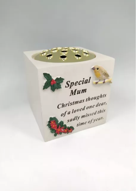Christmas Memorial Resin Robin On Log Stone Garden Ornaments Graveside Plaques