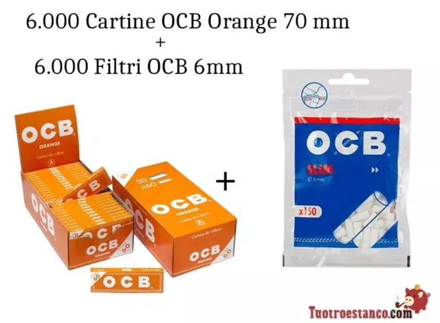 6 000 Cartine OCB Orange 70 mm + 6 000 Filtri OCB 6 mm