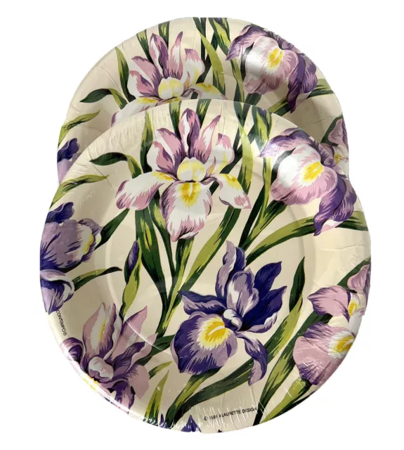 Contempo Irises Paper Salad Plates 8” 2 Packages Of 10 NIP Purple Cream