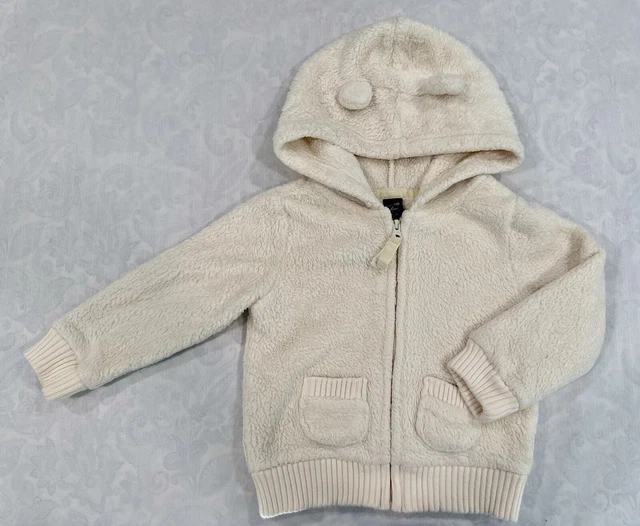 Baby Gap NWT Ivory Frost FAUX FUR BEAR ANIMAL EARS HOODIE JACKET 18 24 M