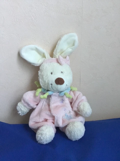 Peluche Doudou Lapin Blanc Noeud Rose 35 Cm TEX Baby Carrefour