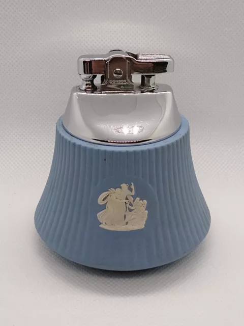 Stunning Vintage Ronson Table Lighter Wedgewood  Blue Jasperware Petrol G.W.O