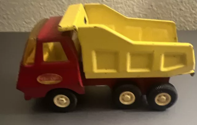 Vintage Pressed Steel 1970's Tonka Toy Mound Mini Red & Yellow Dump Truck