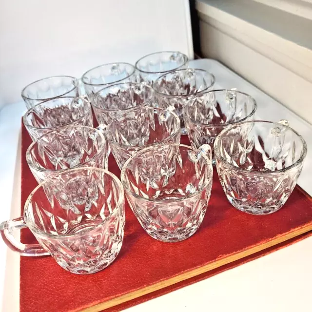 Set of 12 Vintage Anchor Hocking Crystal Clear Crown Point Punch Cup 4 Oz