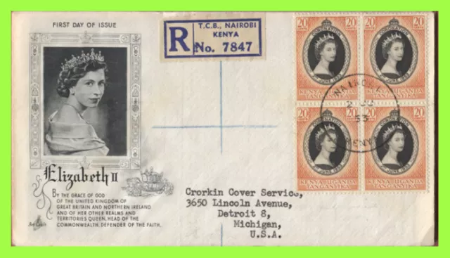 K.U.T. 1953 QEII Coronation block on ArtCraft First Day Cover, Nairobi