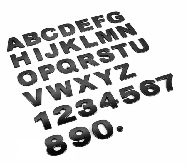 3D FULL Metal Self Adhesive Letters & Numbers Signs Badge Matt BLACK - FREE POST