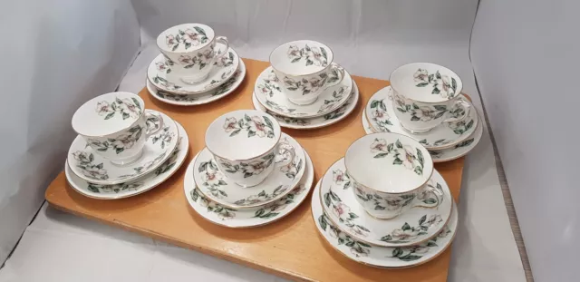 Crown Staffordshire Tea Set, Christmas Rose, x6 Tea cups, Saucers & Side Plates