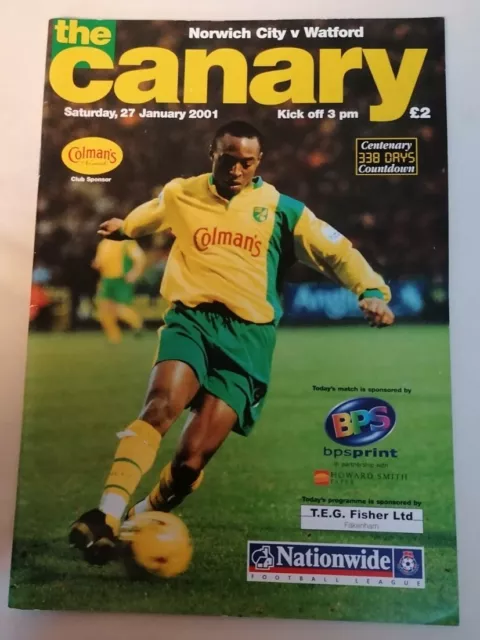 FOOTBALL PROGRAMME - Norwich FC Vs Watford Saturday 27th January 2001