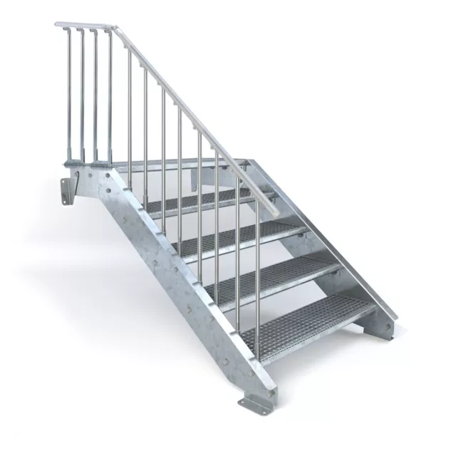 Stahltreppe mit Podest 5 Gitterstufen für Anbauhöhe 100 cm, DIN Breite 100 cm