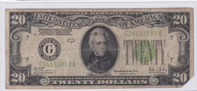 $20 1928-C Federal Reserve Note Chicago (7-G) Light Green Seal G24153859A
