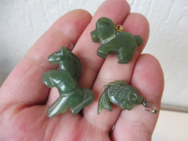 3 Hermosa, vieja Colgante para Cadenas, Caballo, Perro, Pescado, Piedra ( Joya