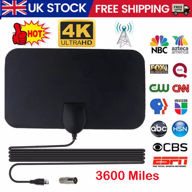 3600Miles Indoor HD Digital TV Antenna Aerial Signal Amplified 4K 1080P Freeview