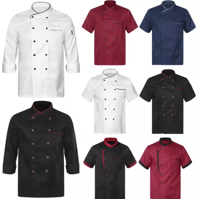 DE Herren Damen Chef Mantel Kurz&Langarm Chef Jacke Küche Kochen Chef Uniform