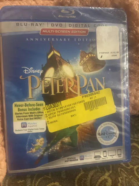 Peter Pan (Anniversary Edition) (Blu-ray, 1953) blu ray dvd digital code