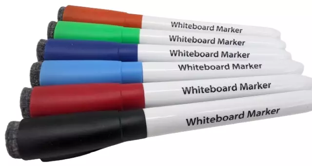 Whiteboard Marker 6x Whiteboardmarker Set mit Schwamm & Magnet farblich sortiert