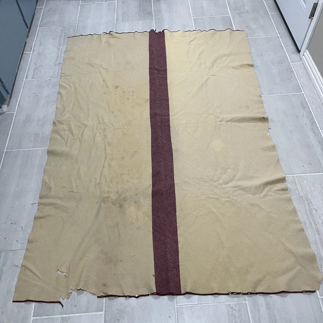 ORIGINAL MD US Army Medical Department Wool Blanket WW2 Burgundy Stripe