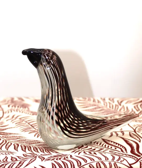 Art Glass Black & White Bird Dino Martens Murano Style Display Paperweight
