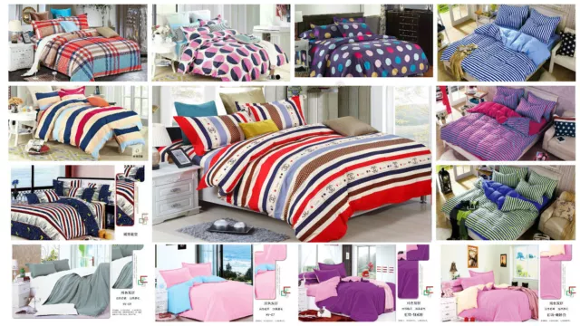 Plain/Stripes/Checked/Dots Duvet Quilt Covers Bedding Set with Pillow Case