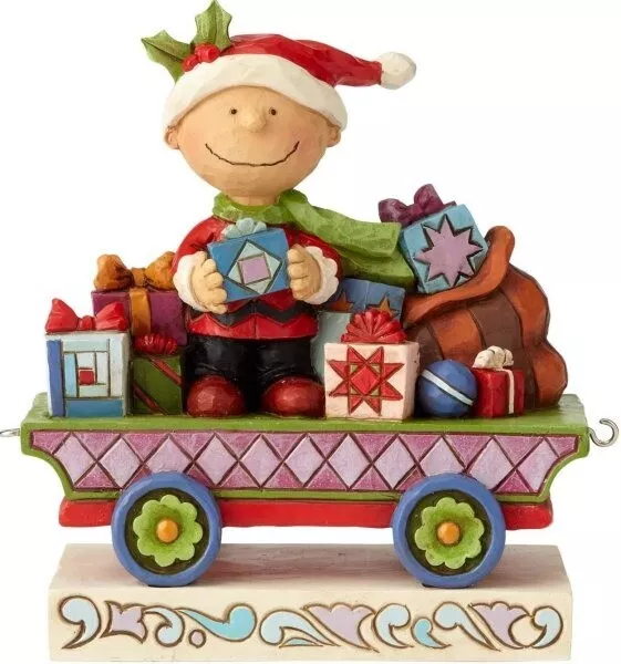 Jim Shore Peanuts Resin Charlie Brown Christmas Train Car Figurine New 6000988 T