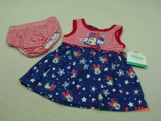 NWT NWOT Infant Girl Disney 2 piece Dress Bloomer Set Patriotic Red White Blue