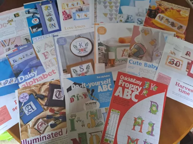 Cross Stitch Chart Job Lot 15 Alphabet Letter Charts (F) Frog Harvest Floral Etc