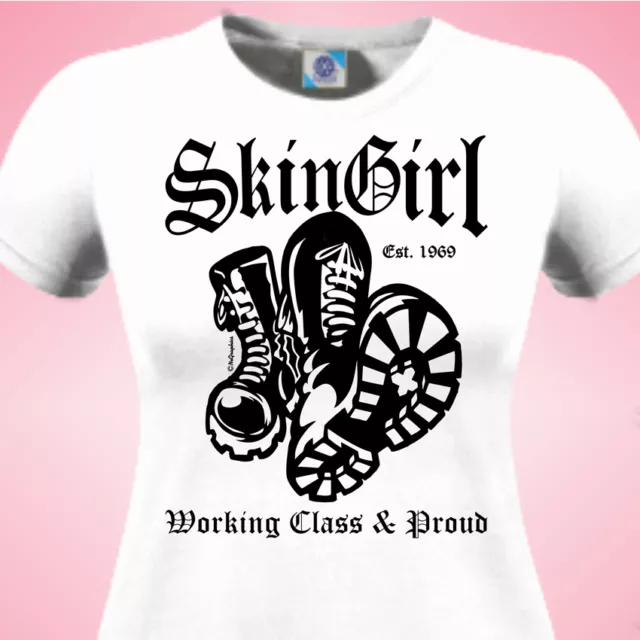 SKINGIRL WORKING CLASS & PROUD - SCOOTER SkA SKINHEAD Rude Girl Ladies T SHIRT