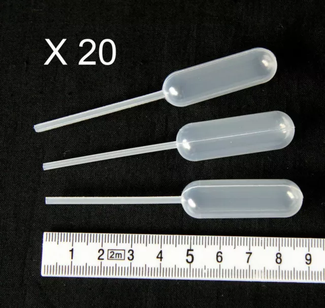 3ml Disposable Micro Pasteur Pipettes plastic pack of 20 thin stem foodsafe