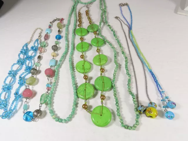Gorgeous Vintage Mod Necklace Lot Real Stones Lucite Art Glass Bead Jade?  C3021