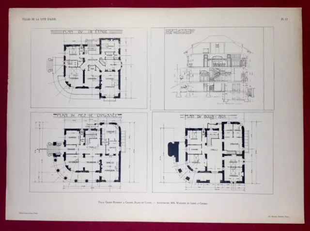 Cannes 1920 Plan Villa Grand Rubrent Architecte Lebel Côte d’Azur Alpes Maritime