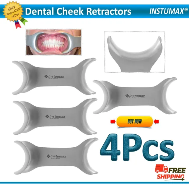 4 Pcs Dental Intraoral Cheek Lip Retractor Double-headed T-Shape Opener Silver