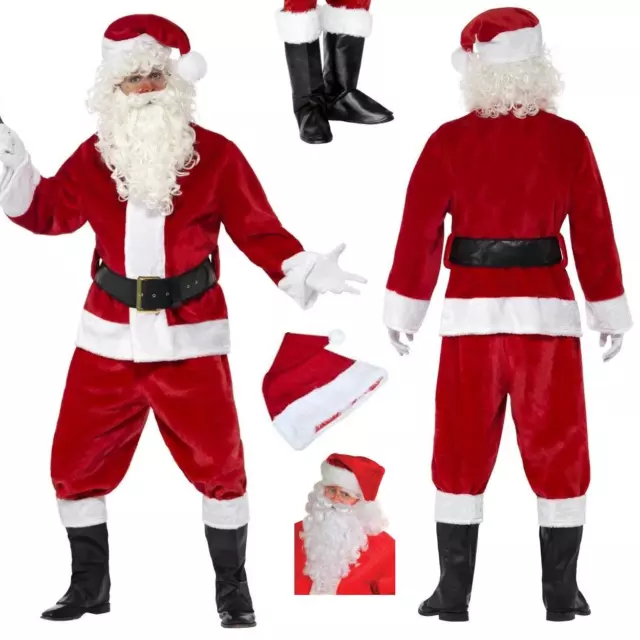 Deluxe Santa Claus Costume Father Christmas Suit Mens Fancy Dress Accessory