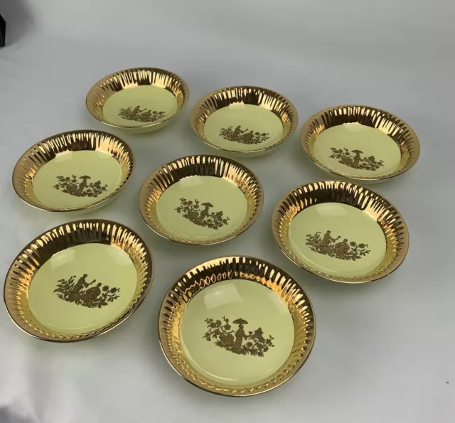 Lot de 8 petite assiette creuse jaune et doré style japonais/Chinois "B France"