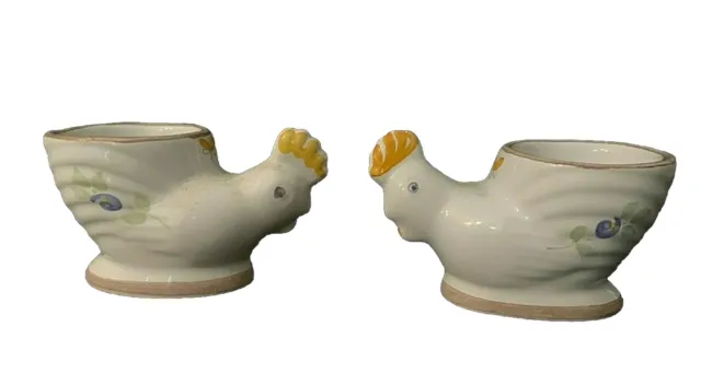 Vintage Pair of Rooster Pottery Egg Cups Poterie al la Chapelle de Pote France