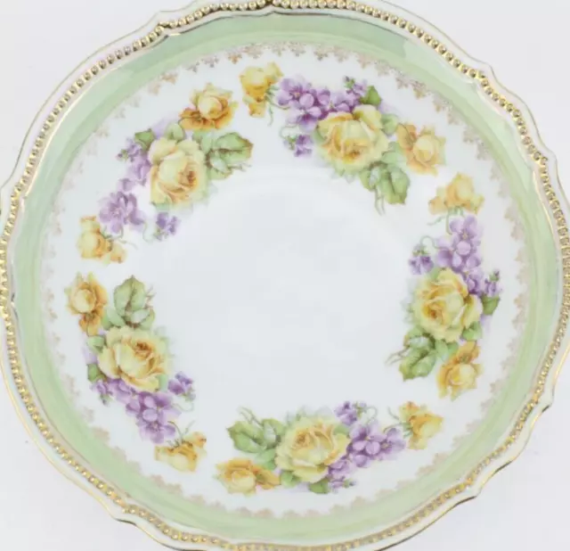 C1916 P. K. Silesia Porzellanfabrik Koenigszelt Yellow Rose Violet Flowers Green
