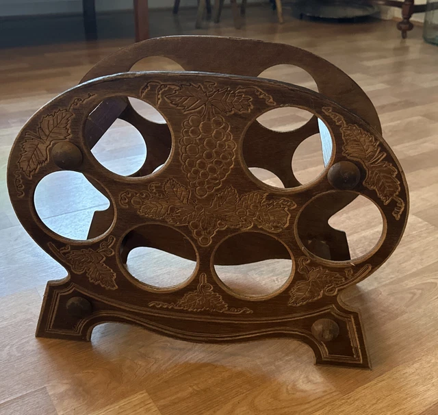 Carved Wooden Table Top Or Countertop 6 Bottle Wine Rack