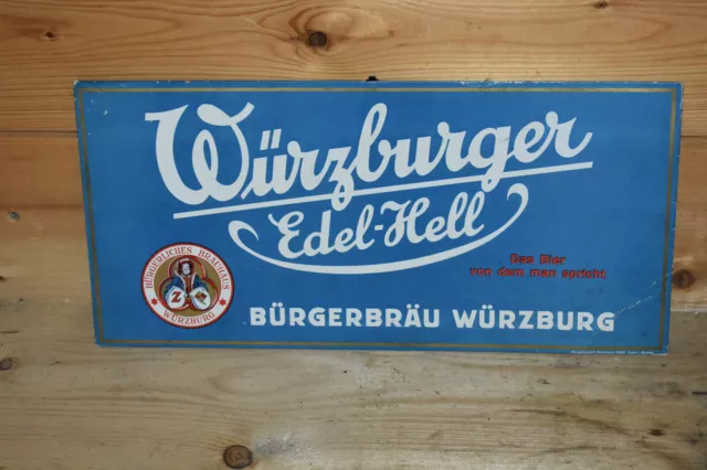 Altes Brauereischild/Reklameschild 50er J.,Würzburger Edel Hell,Bürgerbräu,Orig.