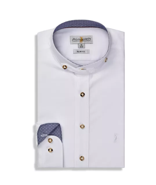 Camicia folcloristica uomo Almsach Pfittershof bianca slim fit maniche lunghe