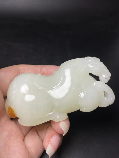 Chinese Exquisite Handmade Brave Troops carving Hetian Jade Statue