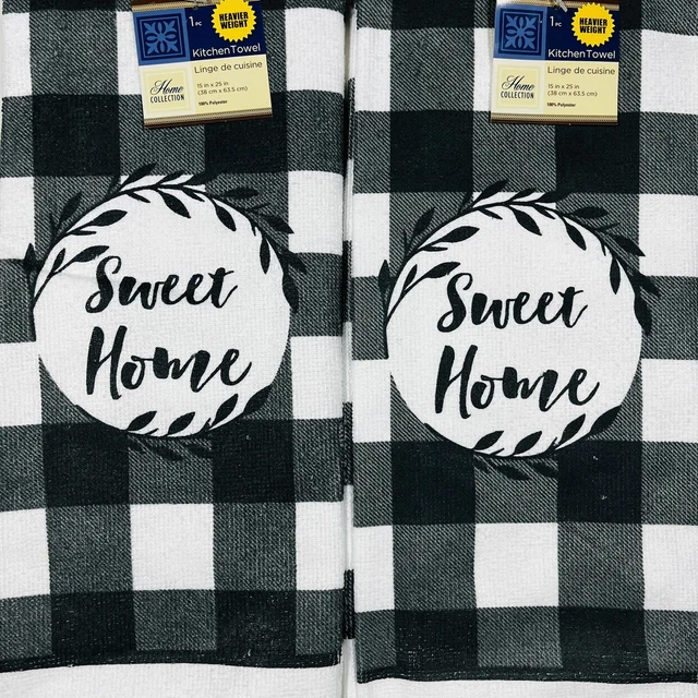 Juego de 2 toallas de cocina ""Sweet Home"" de 15""x25"" nuevas a cuadros