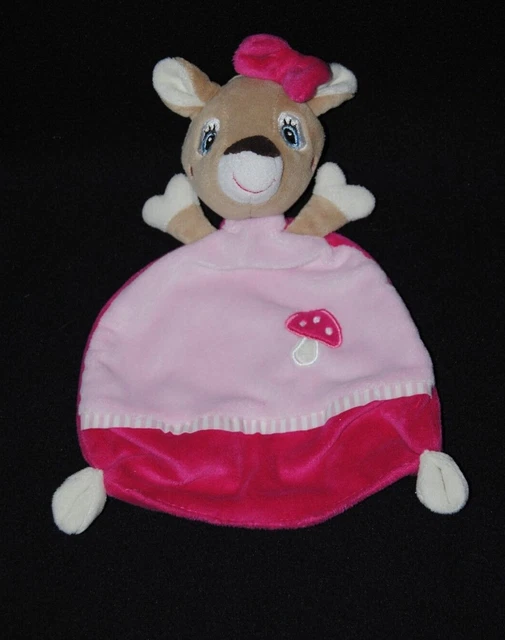 Doudou biche faon plat PUSBLU DM rose fushia champignon nœud NEUF
