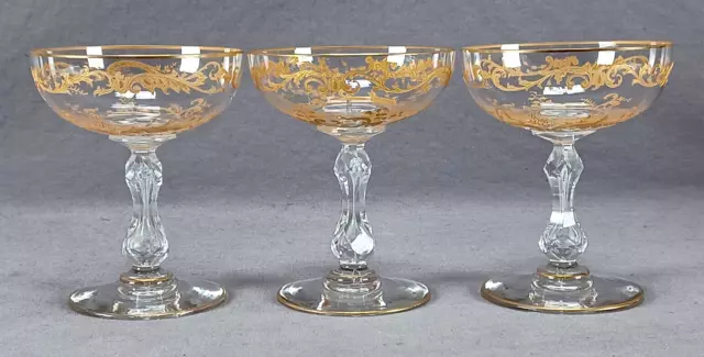 Set of 3 Saint Louis Micado Gilt Engraved Pattern 887 Champagnes / Sherbets