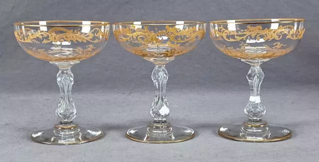 Set of 3 Saint Louis Micado Gilt Engraved Pattern 887 Champagnes / Sherbets Set of 3 Saint Louis Micado Gilt Engraved Pattern 887 Champagnes / Sherbets