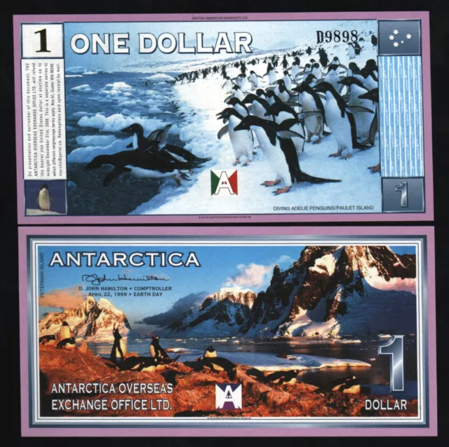 ANTARCTICA 1 DOLLAR NEW 1999 PENGUIN UNC Commemorative MONEY BILL NOTE USA SHIP