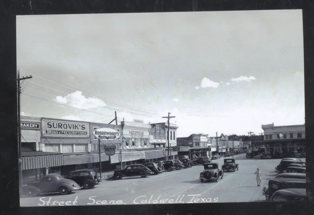 Real Photo Caldwell Texas Downtown Street Scene Old Cars Postcard Copy
